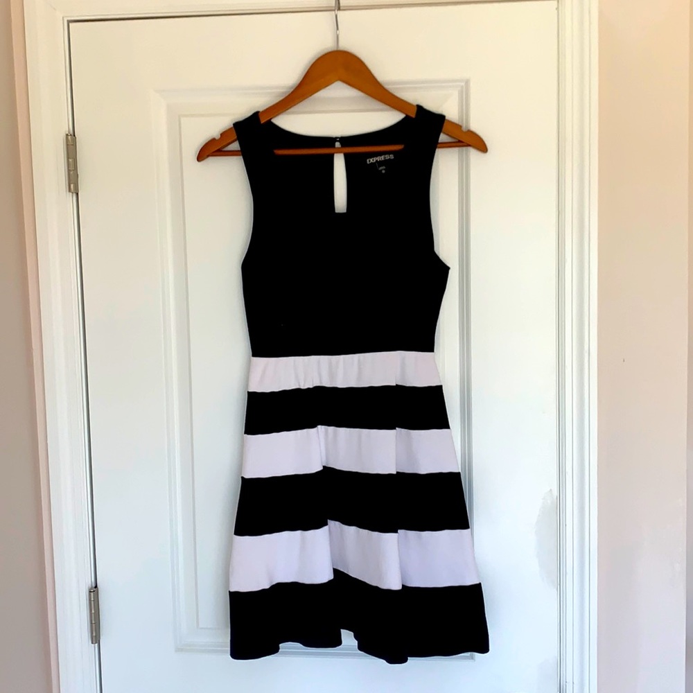 Express Black and White Striped Cocktail Dress